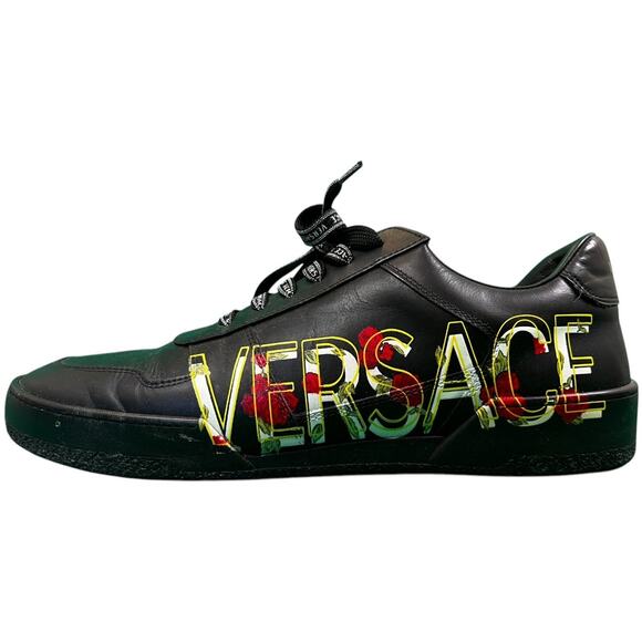 Versace IIus Men EU 46 US 12 Floral Side Logo Black  Sneakers $995 Retail main image 5